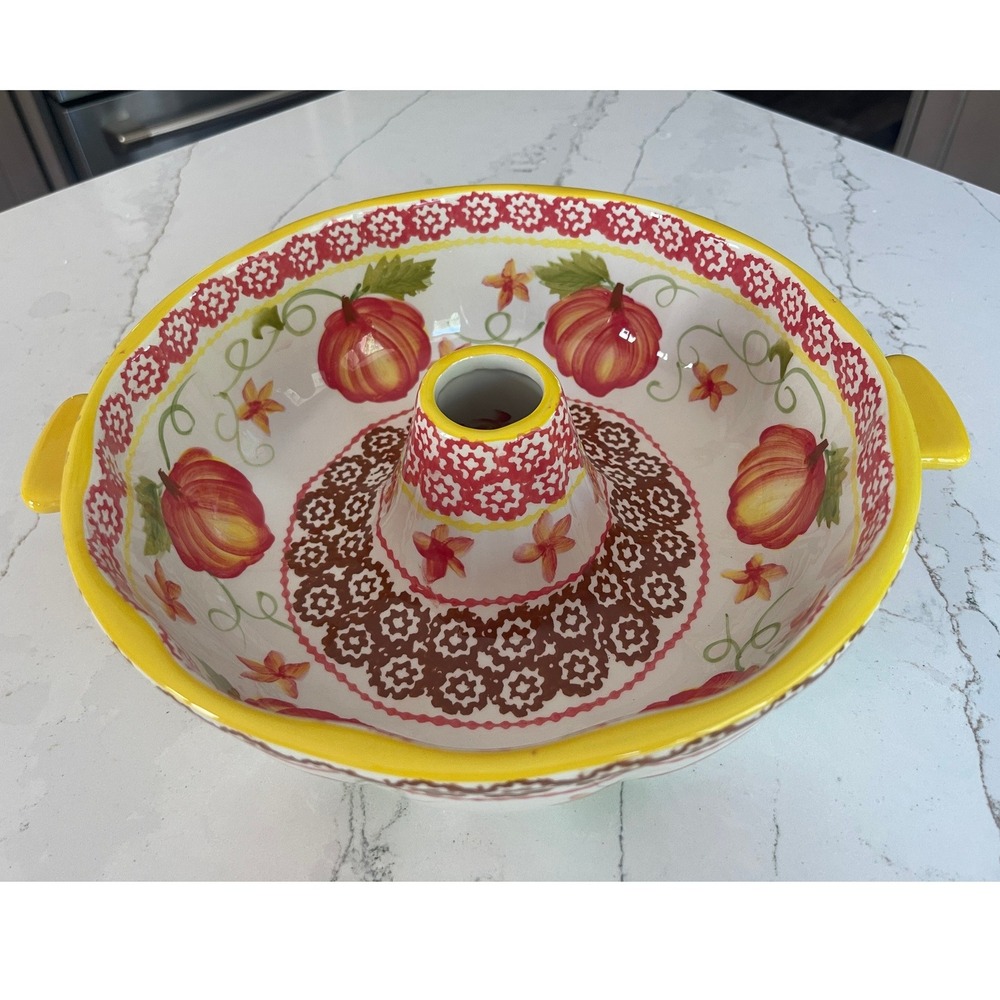 Temp-tations Old World Pumpkin Fluted Bundt Cake Pan Ceramic Baker with Lid